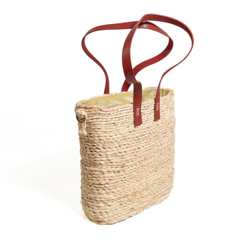 Komagal Tote | Handwoven Banana Fibre Bag with Burgundy Leather & Brass closure